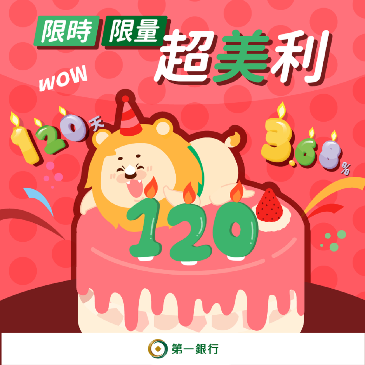 歡慶120！ 第一銀行推出限量美金3.68％高利定存，共一張圖
