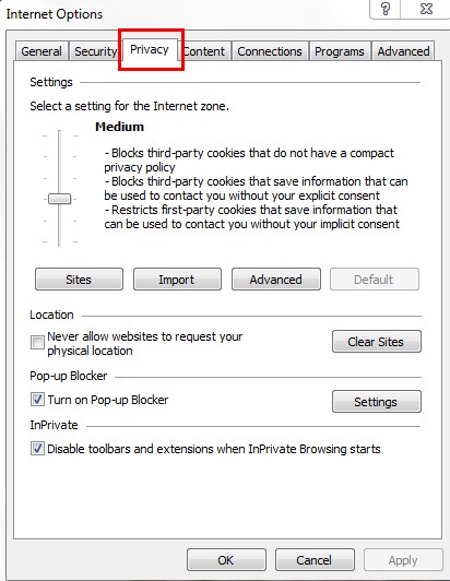 IE setting Cookies step 2