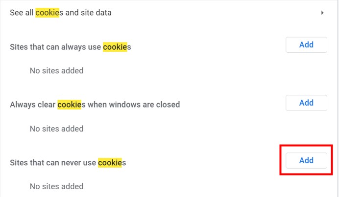 PC Chrome Setting Cookies step 6